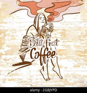 Mais le premier dessin de café. Esquisse vectorielle dessinée à la main. Illustration de Vecteur