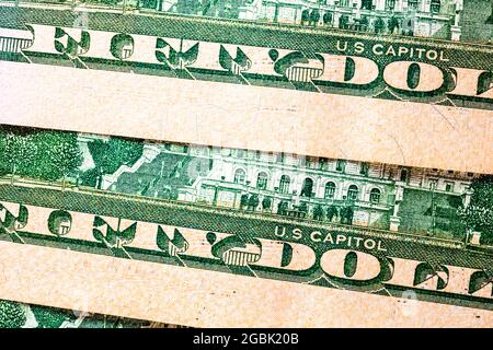 Accent sélectif sur le détail des billets en USD. Banque D'Images