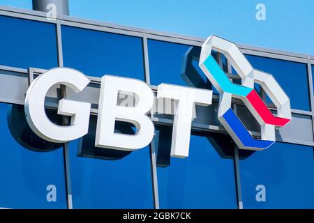 Logo GBT sur le siège social. Global Blood Therapeutics est une société biopharmaceutique au stade clinique. - Sud de San Francisco, Californie, États-Unis Banque D'Images