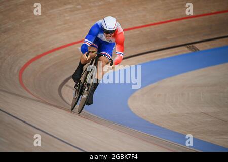 Izu, Japon. 04e août 2021. Cyclisme : Jeux Olympiques, cyclisme sur piste, sprint individuel, hommes, qualification, À l'Izu Velodrome. Rayan Helal de France. Credit: Sebastian Gollnow/dpa/Alay Live News Banque D'Images