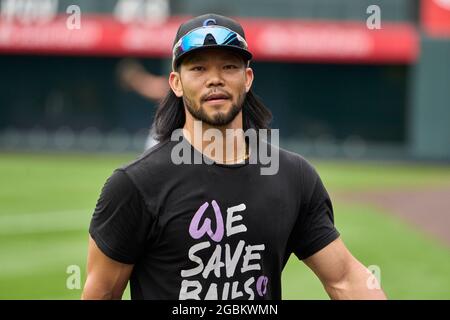 3 2021 août : Connor Joe, outfielder des Rocheuses du Colorado (9) avant le match avec les Chicago Cubs et les Colorado Rockies tenu à Coors Field dans Denver Co. David Seelig/Cal Sport Medi Banque D'Images