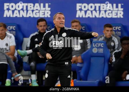 Leicester, Angleterre, 4 août 2021. Brendan Rogers responsable de Leicester City pendant le match de pré-saison au King Power Stadium, Leicester. Le crédit photo doit être lu : Darren Staples / Sportimage Banque D'Images