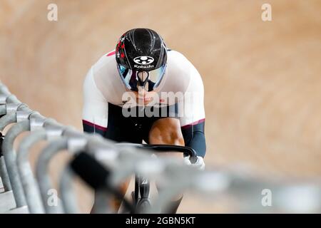 Shizuoka, Japon. 4 août 2021. Yudai Nitta (JPN) Cyclisme : qualification de sprint masculin lors des Jeux Olympiques de Tokyo 2020 au Vélodrome d'Izu à Shizuoka, Japon . Credit: Shuraro Mochizuki/AFLO/Alamy Live News Banque D'Images