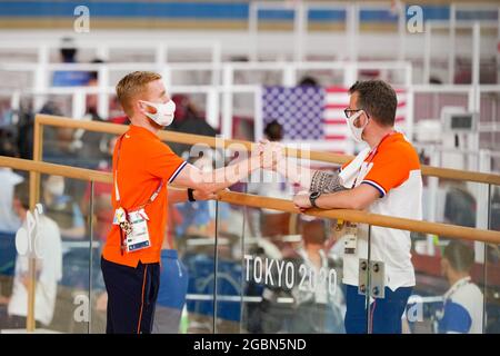 Shizuoka, Japon. 4 août 2021. Nederland (NED) Cyclisme : qualification de sprint masculin lors des Jeux Olympiques de Tokyo 2020 au Vélodrome d'Izu à Shizuoka, Japon . Credit: Shuraro Mochizuki/AFLO/Alamy Live News Banque D'Images