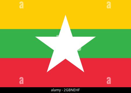 Drapeau national du Myanmar taille et couleurs originales illustration vectorielle, drapeau de l'État de Birmanie, drapeau du Myanmar Illustration de Vecteur