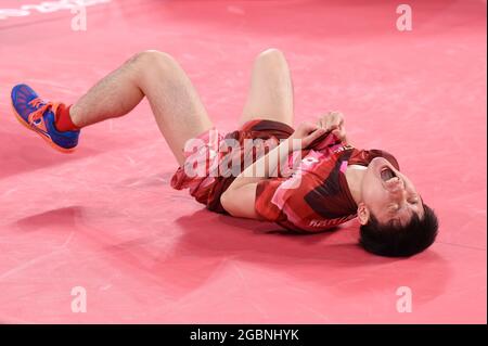 Tokyo, Japon. 4 août 2021. Tomokazu Harimoto (JPN), 4 août 2021 - tennis de table : demi-finale de l'équipe masculine au Metropolitan Gymnasium de Tokyo lors des Jeux Olympiques de Tokyo en 2020 à Tokyo, Japon. Credit: Itaru Chiba/AFLO/Alay Live News Banque D'Images