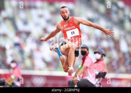 Tokyo, Japon. Crédit: MATSUO. 5 août 2021. Er Necati (TUR) Athlétisme : Triple Jump final masculin lors des Jeux Olympiques de Tokyo 2020 au Stade National de Tokyo, Japon. Credit: MATSUO .K/AFLO SPORT/Alay Live News Banque D'Images