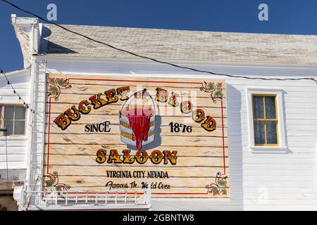 Seau historique de Blood Saloon, Virginia City, Nevada Banque D'Images