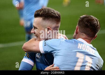 MELBOURNE, AUSTRALIE - 13 MAI : Scott Galloway, de Melbourne City, célèbre son but lors du match de football Hyundai A-League entre Melbourne City FC et Adelaide United le 13 mai 2021 à l'AAMI Park de Melbourne, en Australie. Crédit : Dave Helison/Speed Media/Alamy Live News Banque D'Images