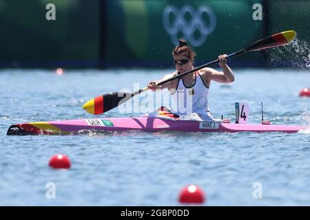 Tokio, Japon. 05 août 2021. Canoë : Jeux Olympiques, kayak simple, 500m, femmes, finale C dans la voie navigable de la forêt marine. Jule Hake d'Allemagne en action. Credit: Jan Woitas/dpa/Alay Live News Banque D'Images