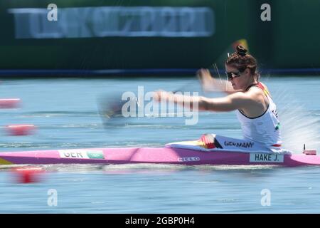 Tokio, Japon. 05 août 2021. Canoë : Jeux Olympiques, kayak simple, 500m, femmes, finale C dans la voie navigable de la forêt marine. Jule Hake d'Allemagne en action. Credit: Jan Woitas/dpa/Alay Live News Banque D'Images