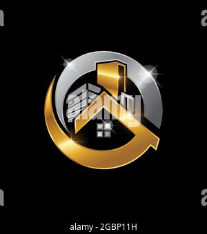 Illustration vectorielle du logo de l'immobilier doré et argenté Illustration de Vecteur