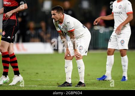 SYDNEY, AUSTRALIE - 02 MARS : Jamie Maclaren, de Melbourne City, se hale pendant le match de football Hyundai A-League entre le Western Sydney Wanderers FC et le Melbourne City FC le 02 mars 2021 au Bankwest Stadium de Sydney, en Australie. Crédit : Steven Markham/Speed Media/Alay Live News Banque D'Images
