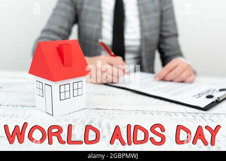 Écriture affichant le texte Journée mondiale du SIDA. Mot pour une journée internationale de sensibilisation à la pandémie de sida nouveaux versements et investissements à domicile Banque D'Images