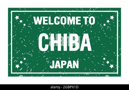 BIENVENUE À CHIBA - JAPON, mots écrits sur le drapeau rectangle vert Banque D'Images