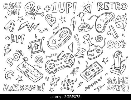 Collection de jeux vidéo. Illustration vectorielle dessinée à la main sur un arrière-plan isolé Illustration de Vecteur