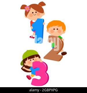Enfants avec des numéros colorés. Banque D'Images
