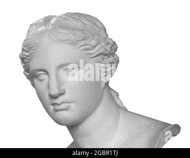 Copie en gypse de l'ancienne statue tête de Vénus isolée sur fond blanc. Plâtre sculpture visage de femme Banque D'Images
