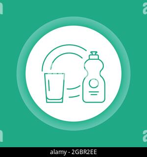 Icône du bouton de couleur de la vaisselle de lavage. Service de nettoyage. Pictogramme de contour pour la page Web, l'application mobile, la promotion. Illustration de Vecteur