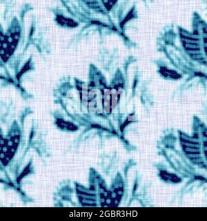 Cyanotypes bleu blanc texture de lin botanique. Faux imprimé fleuri façon photographie au soleil pour une nuance tendance hors du décor. Fleur à imprimé monochrome Banque D'Images