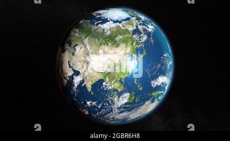 La terre depuis l'espace, zoom sur l'Asie - rendu 3D Banque D'Images
