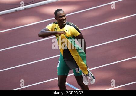 Hansle PARCHEMIN (JAM) a remporté la médaille d'or lors des Jeux Olympiques Tokyo 2020, finale de 110mH d'Athletics Men le 5 août 2021 au stade olympique de Tokyo, Japon - photo Yuya Nagase / photo Kishimoto / DPPI Banque D'Images