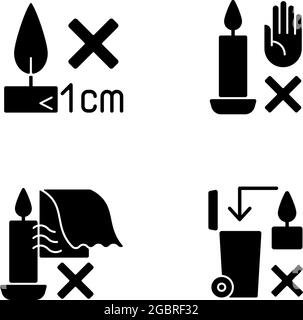 Étiquette de sécurité pour bougies faites à la main glyphe noir ensemble d'icônes d'étiquette manuelle Illustration de Vecteur