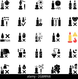 Bougies maison étiquette noir glyphe manuel icônes d'étiquette sur l'espace blanc Illustration de Vecteur
