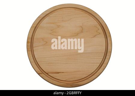 Plaque de coupe en bois isolée sur fond blanc. Banque D'Images