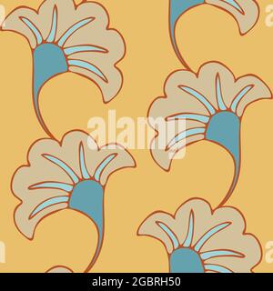 Motif vectoriel sans couture avec fleurs abstraites sur fond jaune. Papier peint été rétro et simple. Textile décoratif de mode vintage. Illustration de Vecteur