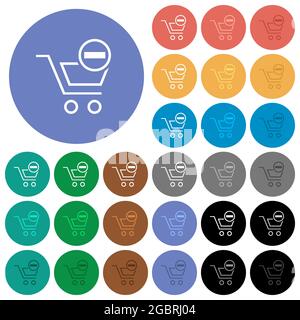 Retirez les icônes plates multicolores des articles du panier sur fond rond. Inclut des variantes d'icônes blanches, claires et sombres pour les effets de survol et d'état actif, un Illustration de Vecteur