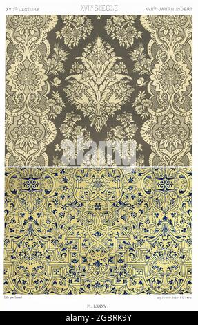 17. Century - Silk et estampillés Designs - deux Productions, qui en ce qui concerne la couleur sont simples dans l'extrême. - par l'ornement 1880. Banque D'Images