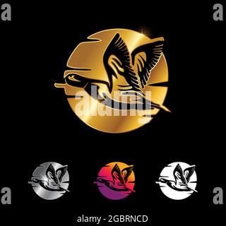 Un ensemble d'illustrations vectorielles de la lune dorée et du signe vecteur de canard volant Illustration de Vecteur