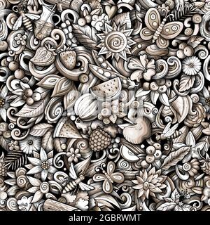 Motif estival sans coutures pour dessins animés. Illustration de Vecteur
