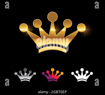 Un ensemble d'illustrations vectorielles de Golden Crown Vector Sign sur fond noir avec effet brillant doré Illustration de Vecteur