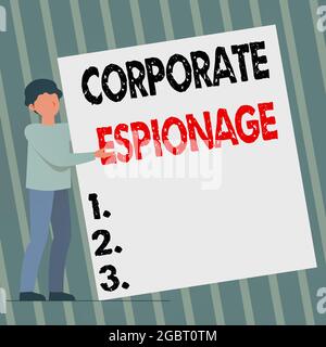 Affichage conceptuel espionnage d'entreprise. Mot écrit sur la forme d'espionnage effectué à des fins commerciales Man Standing dessin Holding présenter Banque D'Images