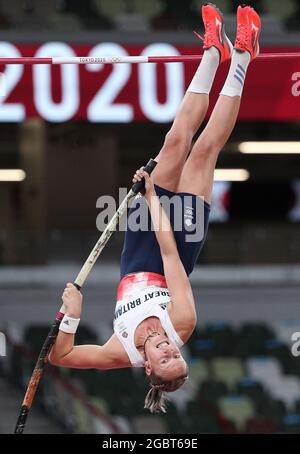 Tokyo, Japon. 5 août 2021. Holly Bradshaw, de Grande-Bretagne, participe à la finale de la voûte polaire féminine aux Jeux Olympiques de Tokyo en 2020 à Tokyo, au Japon, le 5 août 2021. Crédit : Li Ming/Xinhua/Alay Live News Banque D'Images