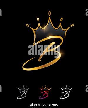 Un ensemble d'illustrations vectorielles de la lettre initiale B du Golden Monogram Crown sur fond noir avec effet brillant doré pour le logo et le signe de luxe Illustration de Vecteur