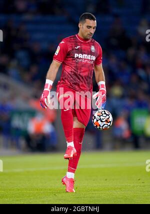 Le gardien de but de Villareal Sergio Asenjo lors du match amical d'avant-saison au King Power Stadium, Leicester. Date de la photo: Mercredi 4 août 2021. Banque D'Images