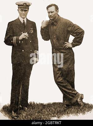 Premiers jours de vol . Un vieux portrait de presse de l'explorateur américain Richard E Byrd (1888-1957) et de l'aviateur de la marine américaine Floyd Bennett (1890-1928), les premiers hommes à traverser le pôle Nord (en 1926). Leur prétention d'avoir atteint le pôle est contestée par certains historiens. Byrd est reconnu pour la découverte du mont Sidley, le plus grand volcan dormant de l'Antarctique Banque D'Images