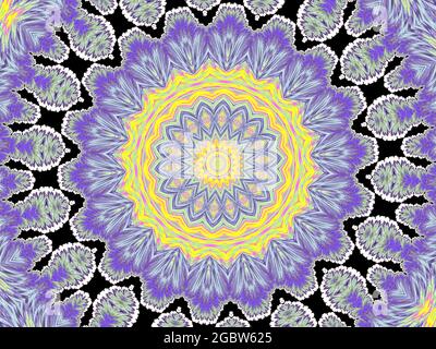 Motif complexe de fond de Kaleidoscope en violet, bleu et jaune Banque D'Images