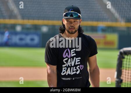 4 2021 août : Connor Joe, outfielder des Rocheuses du Colorado (9) pendant la pratique de la batte avant le match avec les Rocheuses du Colorado tenues à Coors Field dans Denver Co. David Seelig/Cal Sport Medi Banque D'Images