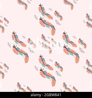 Magnifique motif de plumes de boho sans couture sur fond rose. Style dessiné à la main. Texture sans couture Illustration de Vecteur