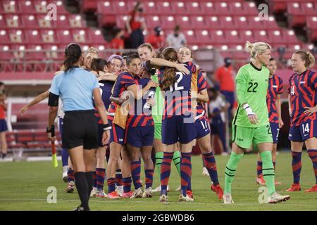 Tokyo, Japon. 05 août 2021. L'équipe américaine célèbre après les Jeux Olympiques Tokyo 2020, match de médaille de bronze des femmes de football entre l'Australie et les États-Unis le 5 août 2021 au stade Ibaraki Kashima à Kashima, Japon - photo Kishimoto/DPPI crédit: Agence photo indépendante/Alamy Live News Banque D'Images