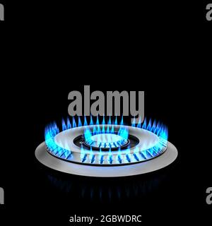 cuisine double cuisinière gaz bleu flamme. rendu 3d Banque D'Images