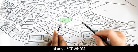 Carte du cadastre. Cartographe Localisation tracé de bâtiment Banque D'Images