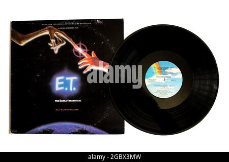 E.T. l'album Extra-Terrestrial sur disque vinyle LP pour le film à succès 1982 de Steven Spielberg. Couverture de l'album Banque D'Images