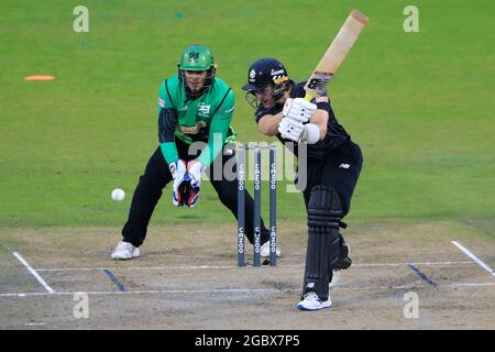 Manchester, Royaume-Uni. 05 août 2021. Joe Clarke batting pour les originaux de Manchester à Manchester, Royaume-Uni le 8/5/2021. (Photo de Conor Molloy/News Images/Sipa USA) crédit: SIPA USA/Alay Live News Banque D'Images