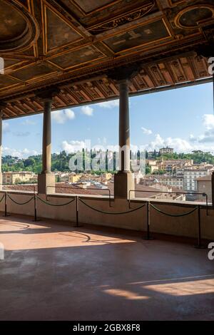 La terrasse du Palazzo Vecchio (terrasse de Saturne) sur la Piazza della Signoria à Florence, Italie. Banque D'Images