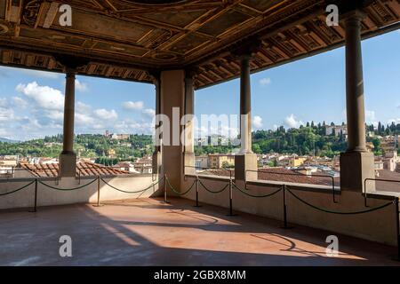 La terrasse du Palazzo Vecchio (terrasse de Saturne) sur la Piazza della Signoria à Florence, Italie. Banque D'Images